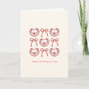 Pink Red Coquette Bow Cake Custom Cute Birthday Card
