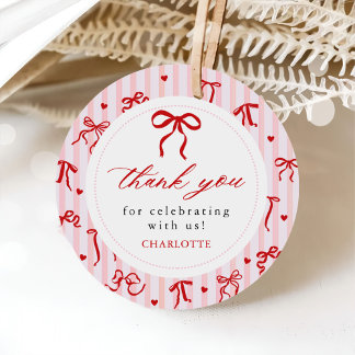 Pink Red Coquette Bow Valentine Baby Shower Favor Tags