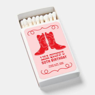 Pink Red Cowgirl Boots Birthday Favor Matchboxes