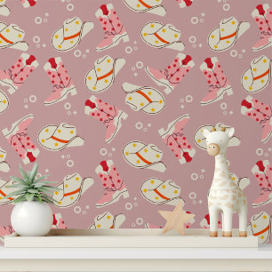 Pink Red Cowgirl Boots Hat Western Pattern Wallpaper