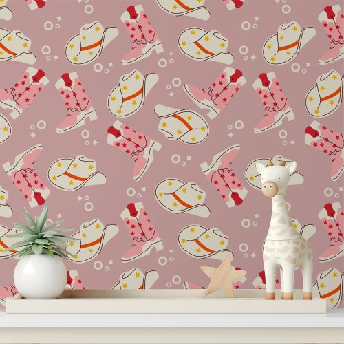 Pink Red Cowgirl Boots Hat Western Pattern Wallpaper