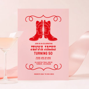 Pink Red Cowgirl Boots Ladies Birthday Party Invitation