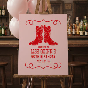 Pink Red Cowgirl Boots Ladies Birthday Sign
