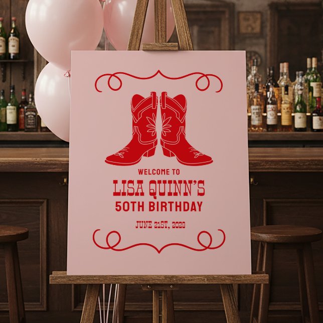 Pink Red Cowgirl Boots Ladies Birthday Sign (Creator Uploaded)