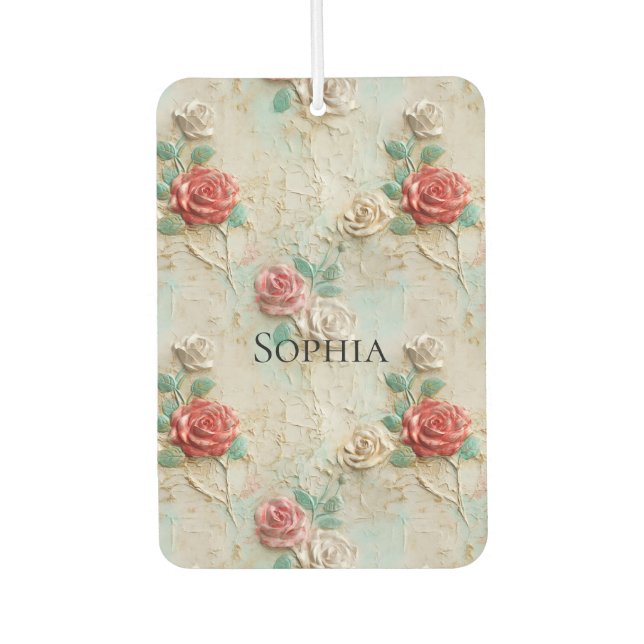 Pink Red Cream Roses Floral Air Freshener (Front)