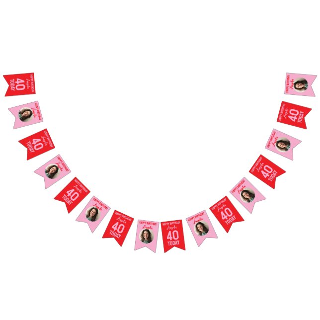 Pink Red Custom 40th birthday bunting Flags (All)