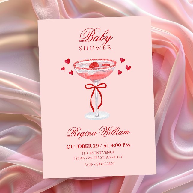 Pink red cute bow cocktail baby shower invitation (Creator Uploaded)