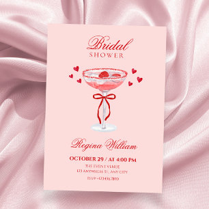 Pink red cute bow cocktail bridal shower invitation