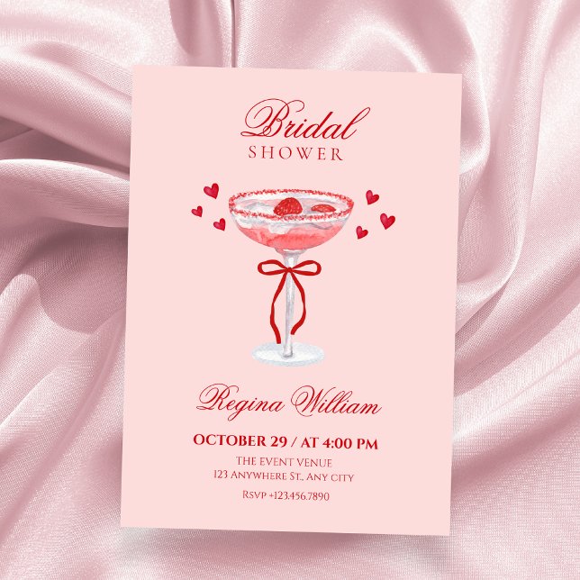 Pink red cute bow cocktail bridal shower invitation (Creator Uploaded)