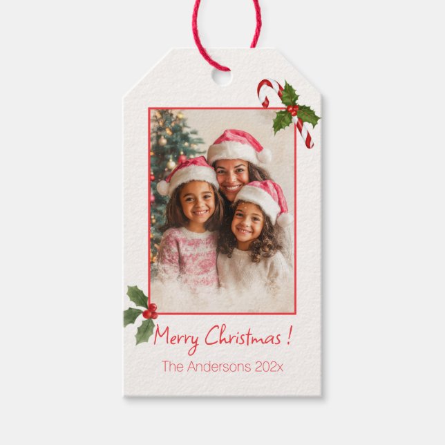 Pink Red Cute Photo Christmas Gift Tag (Front)