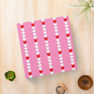 Pink Red Cute Simple Heart Stripe Y2K Pattern 3 Ring Binder