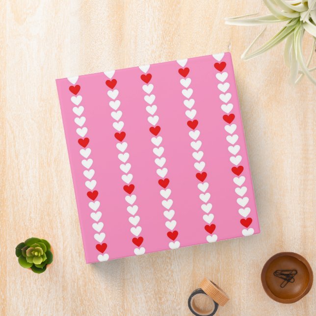Pink Red Cute Simple Heart Stripe Y2K Pattern 3 Ring Binder (In Situ)