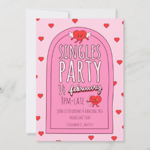 Pink & Red Cute Singles Valentine's Day Party Holiday Card