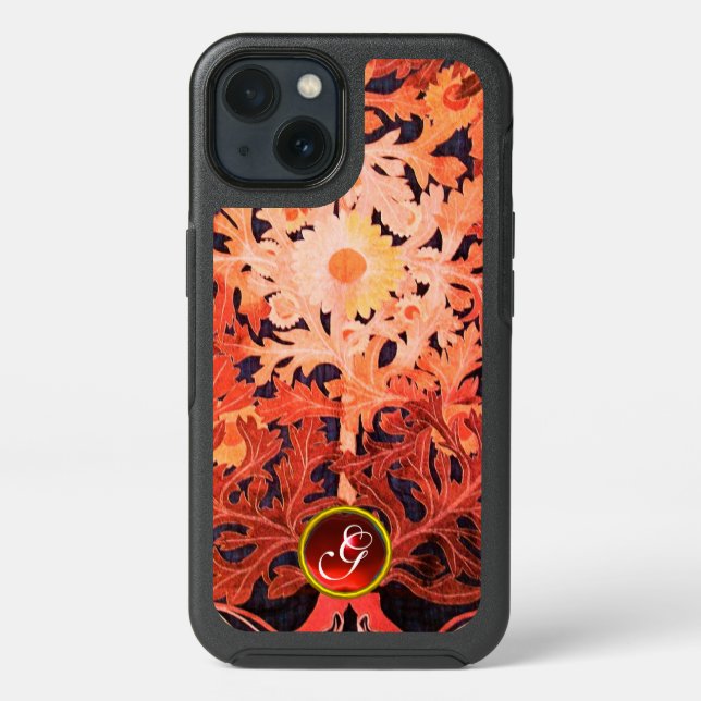 PINK RED DAISY / FLORAL GEM MONOGRAM OTTERBOX iPhone CASE (Back)