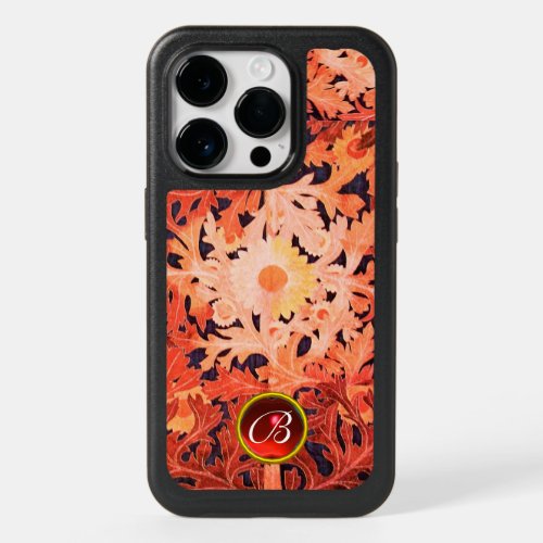PINK RED DAISY  FLORAL GEM MONOGRAM OtterBox iPhone 14 PRO CASE
