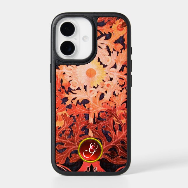 PINK RED DAISY / FLORAL GEM MONOGRAM OTTERBOX iPhone CASE (Back)