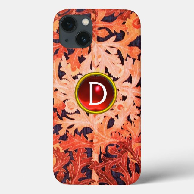 PINK RED DAISY GEM MONOGRAM Art Nouveau Floral Case-Mate iPhone Case (Back)