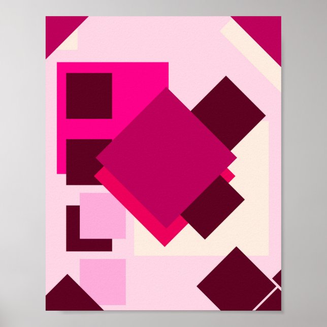 Pink red dark geometric abstract squares poster (Front)