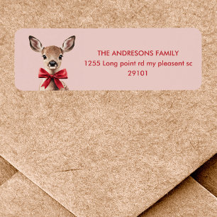 Pink & Red Deer Address Label   Woodland Birthday