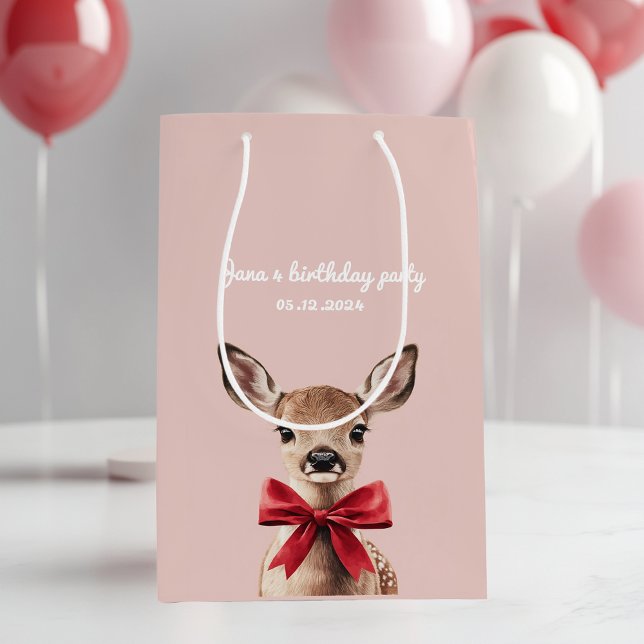 Pink & Red Deer Gift Bag | Woodland Birthday Party (Creator Uploaded)