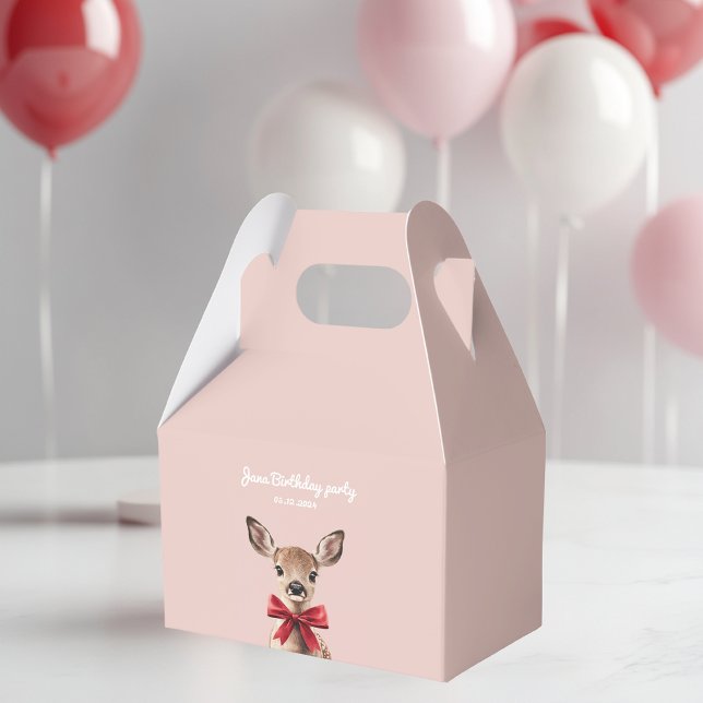 Pink & Red Deer  | Woodland Birthday Party Favor Boxes (Creator Uploaded)