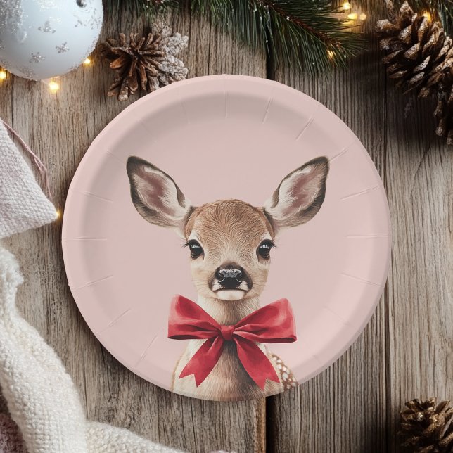 Pink & Red Deer | Woodland Birthday Party Paper Plates (Creator Uploaded)