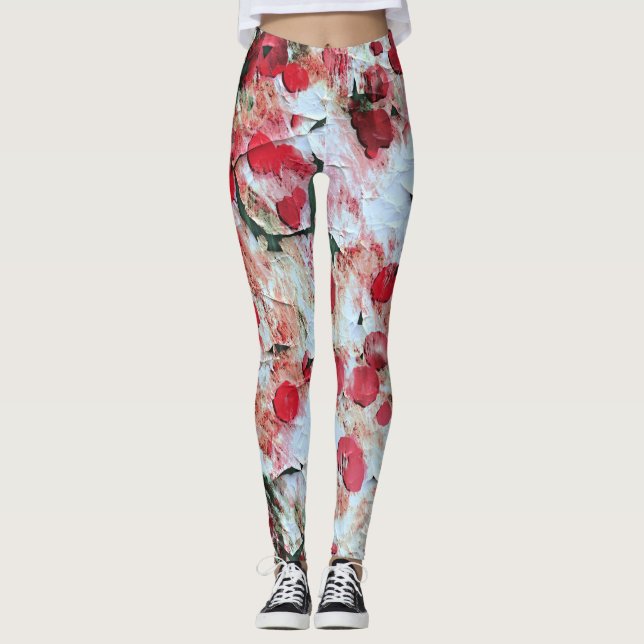 Pink Red Dirty polka Dot Grunge Decay Leggings (Front)