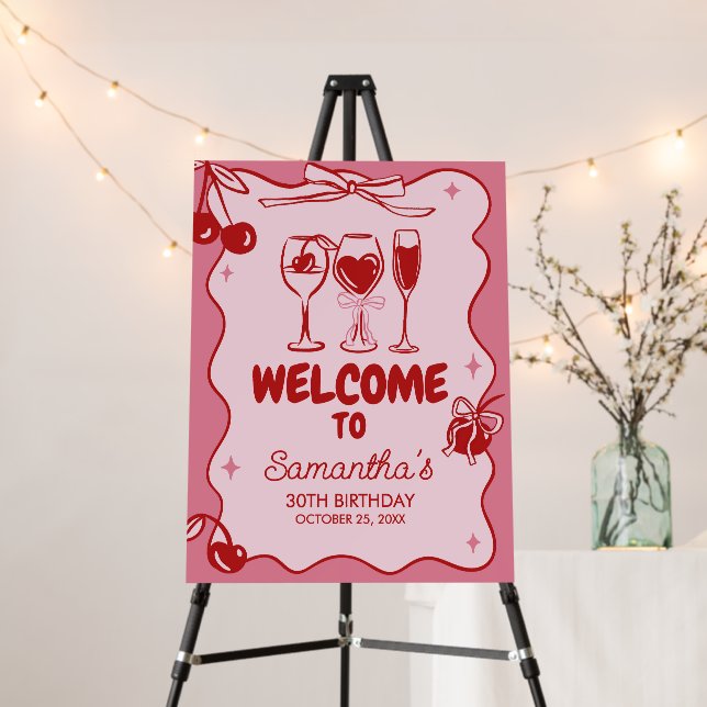 Pink Red Dirty Thirty Birthday Party Welcome Sign (In Situ (Stand))
