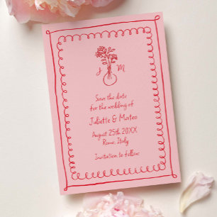 Pink-Red Doodle Scribble Frames Save the Date