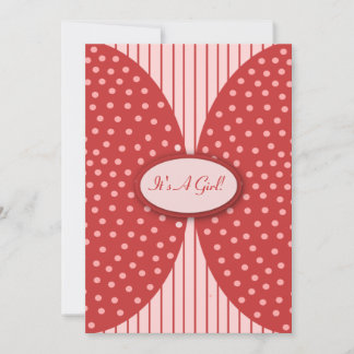 Pink & Red Dots Stripes Baby Shower Invitations