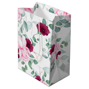 pink red elegant floral medium gift bag