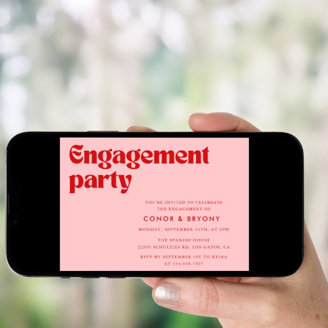 Pink Red Engagement Party Invitation (Front Digital)