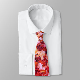 Pink red fall maple leaves neck tie