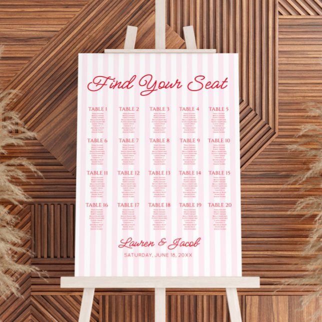 Pink Red Find Your Seat Wedding Seating Chart Foam Board (Creator Uploaded)