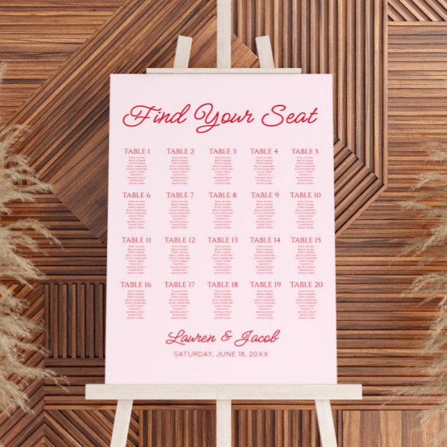 Pink Red Find Your Seat Wedding Seating Chart Foam Board (Creator Uploaded)