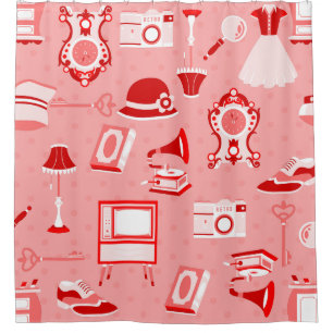 pink red flapper antique nostalgia old fashioned shower curtain