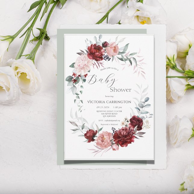 Pink & Red Floral Baby Girl Modern Baby Shower Invitation (Creator Uploaded)