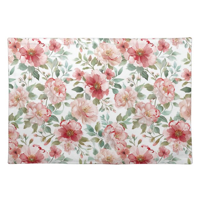Pink Red Floral Birthday Cloth Placemat (Front)