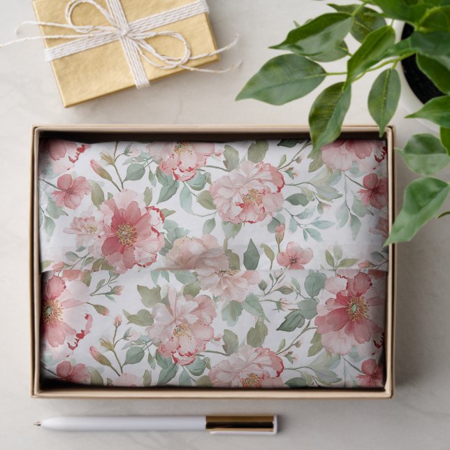 Pink Red Floral Birthday Tissue Paper (Gift)