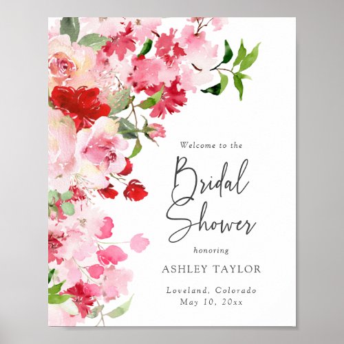 Pink Red Floral Bridal Shower Poster