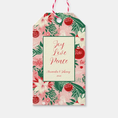 Pink Red Floral Christmas  Gift Tags