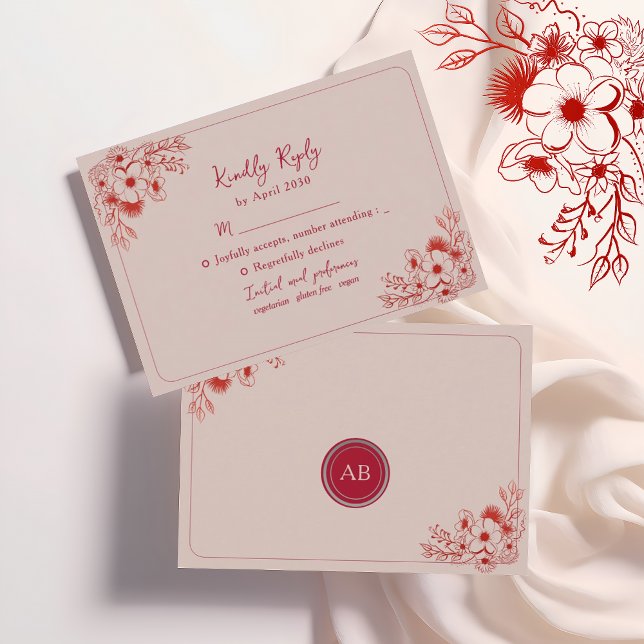 Pink Red Floral Elegant RSVP Card (Creator Uploaded)
