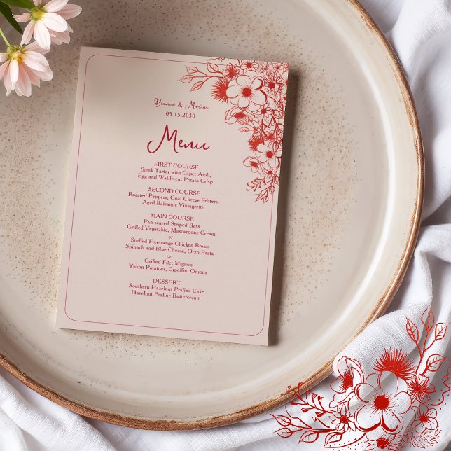 Pink Red Floral Elegant Wedding Menu (Creator Uploaded)
