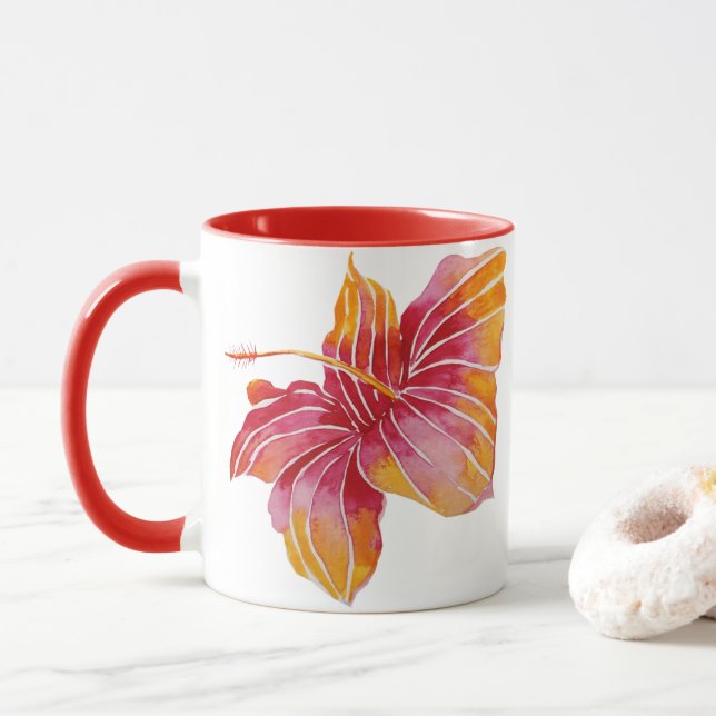 Pink & Red Floral Hawaii Hibiscus Mug (With Donut)