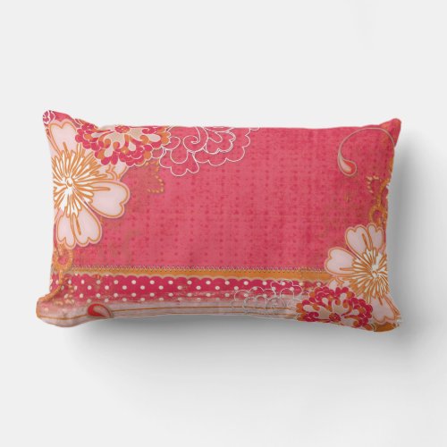 Pink Red Floral Lumbar Throw Pillow