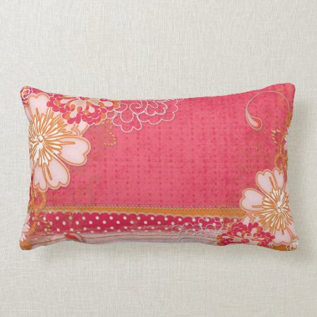 Pink Red Floral Lumbar Throw Pillow