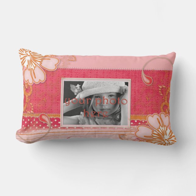 Pink Red Floral Lumbar Throw Pillow (Front)