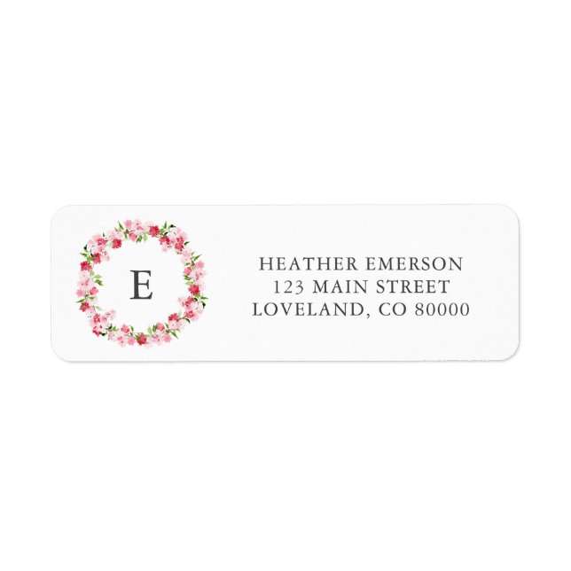 Pink Red Floral Monogram Wedding Return Address Label (Front)