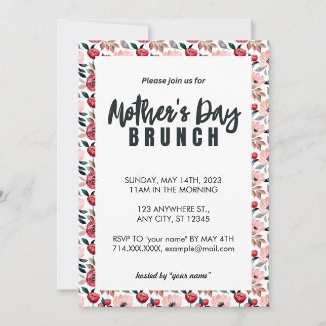 Pink Red Floral Mother’s Day Invitation (Front)