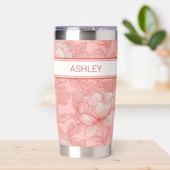 Pink Red Floral Pattern Custom Coffee Lover Travel Insulated Tumbler (Pink Red Floral Pattern Custom Coffee Lover Travel Insulated Tumbler)